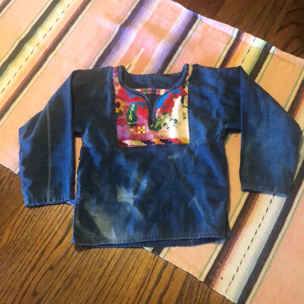 Vintage Kids Hippie LS denim/embroidered top